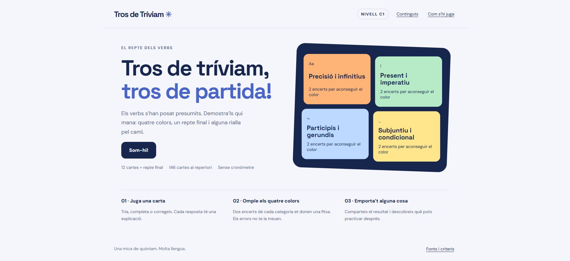 The start screen of Tros de Tríviam